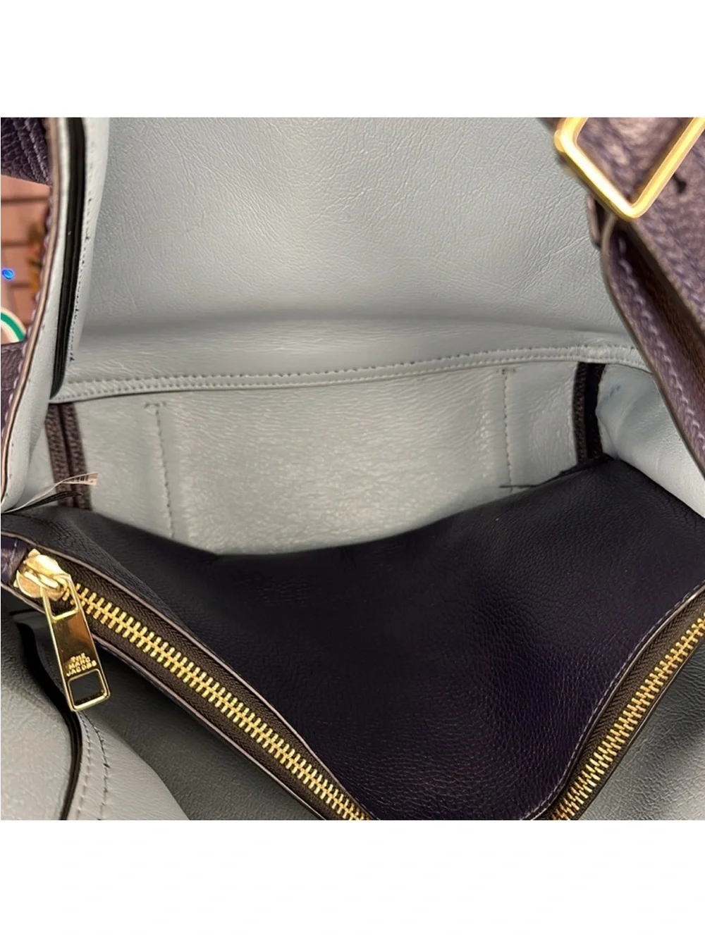 Marc Jacobs Director Bag Navy Blue Pebbled Leather Gold Hardware Tote - CE038